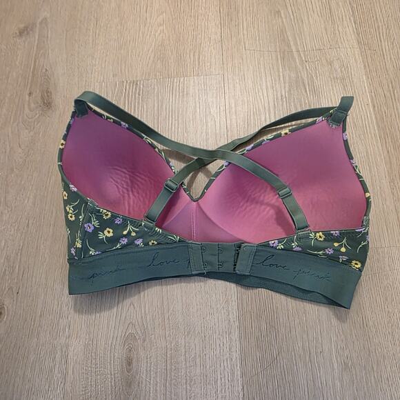 Victoria's Secret Green Floral Everywhere Wireless Lightly Lined Bra Size 32DD - Picture 3 of 6